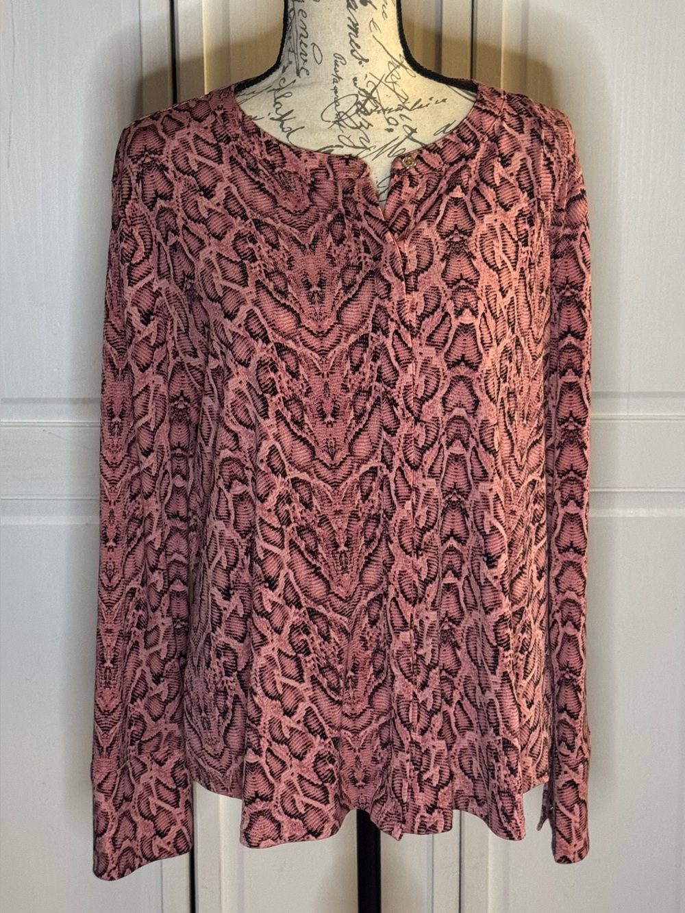 Dana Buchman Pink Snake-Print Long Sleeve Top